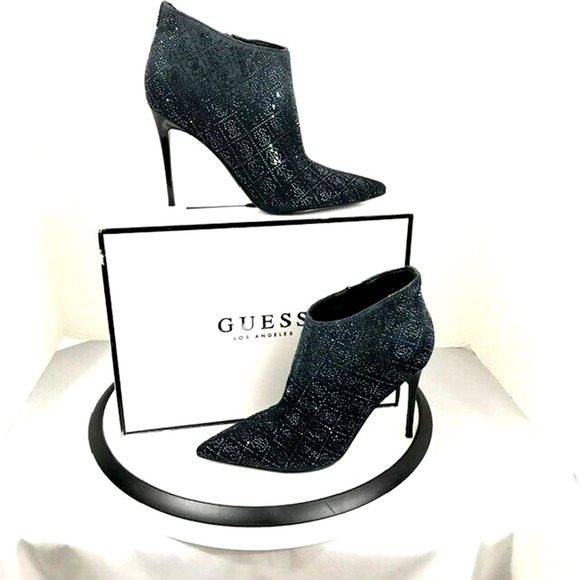 GUESS Womens Black Embellished Comfort Fazzie Pointed Toe Stiletto Booties Sz 8M - Picture 8 of 8